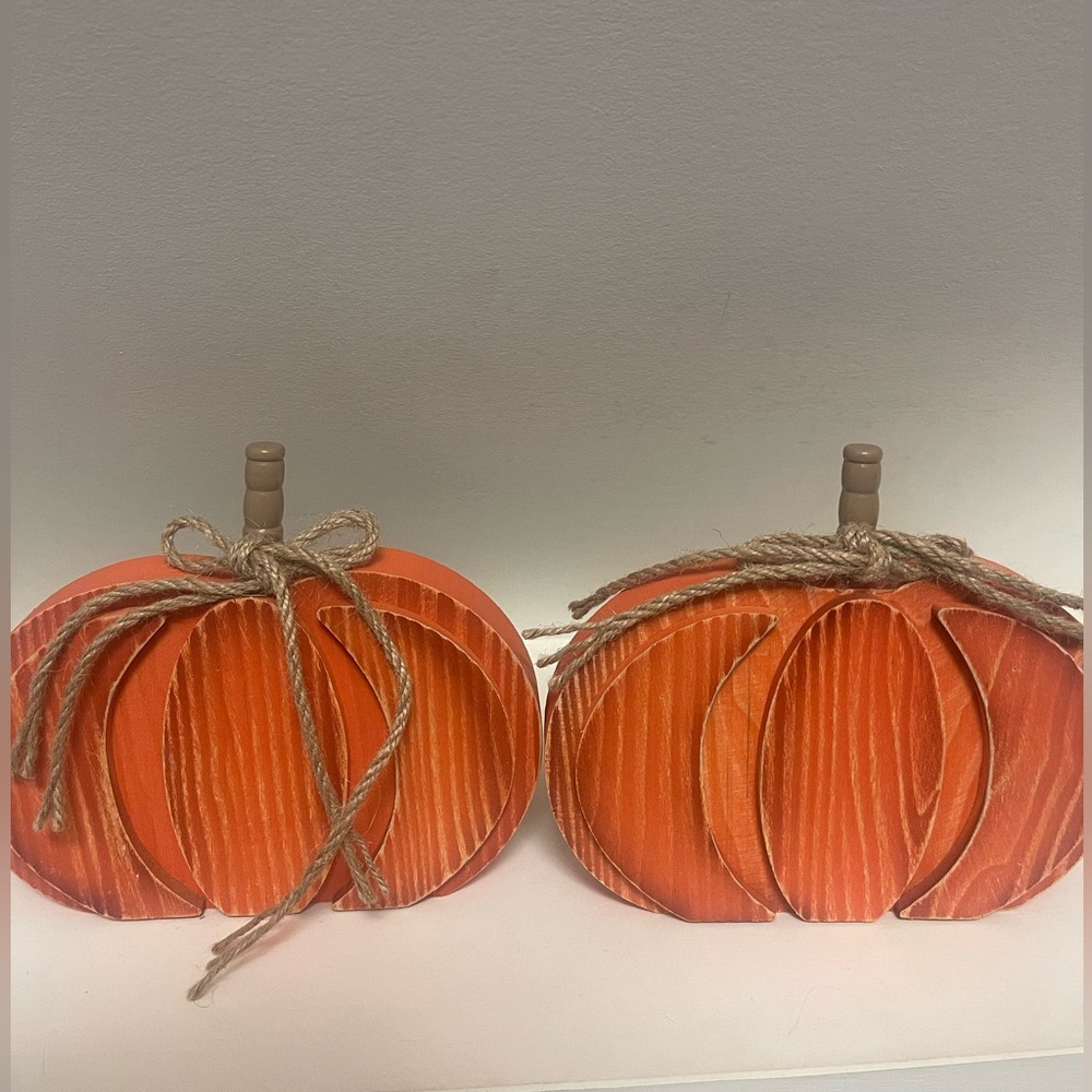 Pumpkins . wooden set of 2 Orange